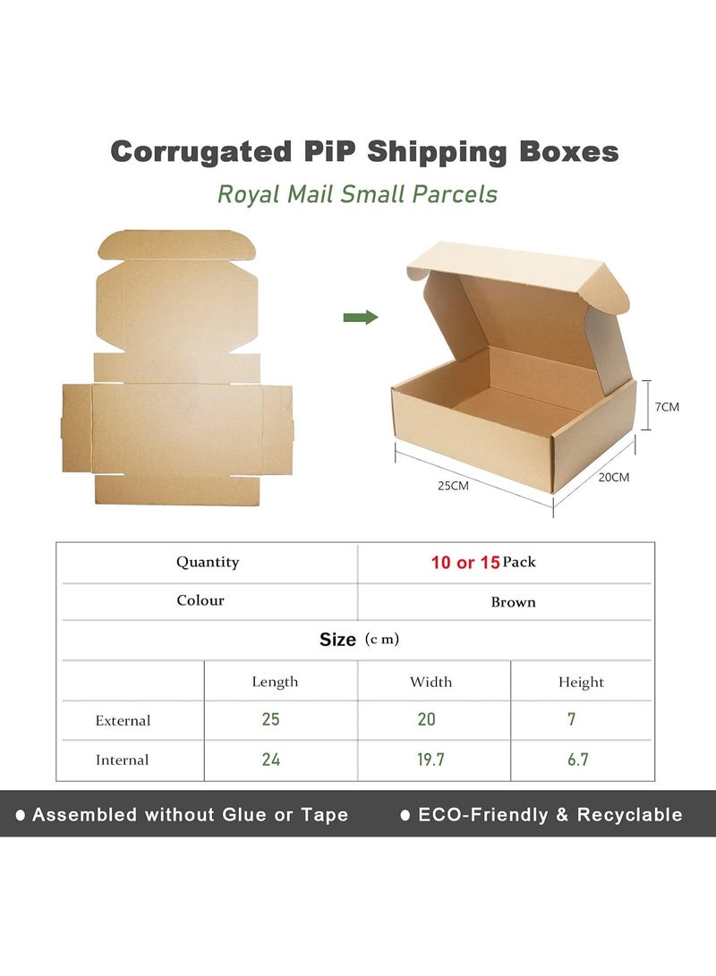صناديق شحن من الكرتون المضلع، 25×20×7 سم، صناديق بريد صغيرة لبريد رويال، صناديق تغليف وبريدية باللون البني للأعمال أو الإرسال أو التخزين أو الهدايا (عبوة من 15) - Image 2